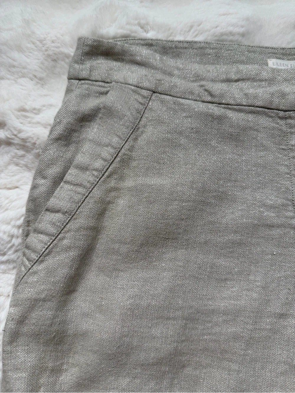 Eileen Fisher Neutral Beige Organic Linen Blend Shimmer Metallic Shorts ~ 8-10